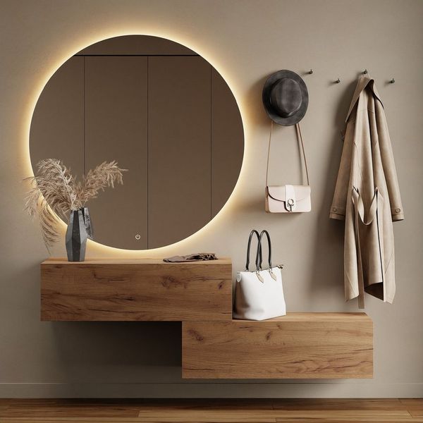Planetmöbel Garderoben-Set Flur Möbel Garderobe, (Kompaktgarderobe mit Klappe als Stauraum, Hängeschränke 2 x 100 cm Gold Eiche), Wandgarderobe (ohne Spiegel)
