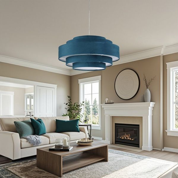 STANBOW Deckenleuchten Pendelleuchte mit 5-stufigem Stoffschirm, Ess-/Wohnzimmer/Flur, modern, ohne Leuchtmittel, Deckenlampe, Hängelampe, blau