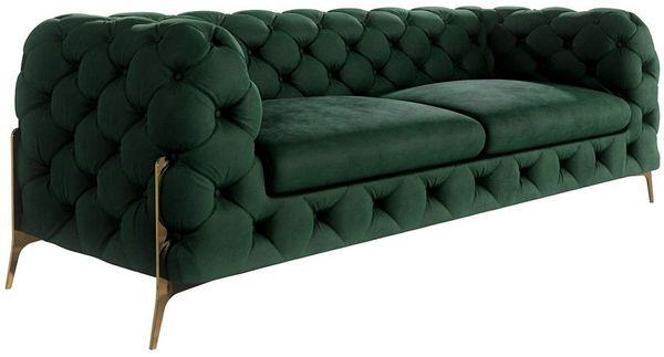 S-Style Möbel Chesterfield-Sofa 3 - Sitzer Ashley mit Goldenen Metall Füßen, mit Wellenfederung