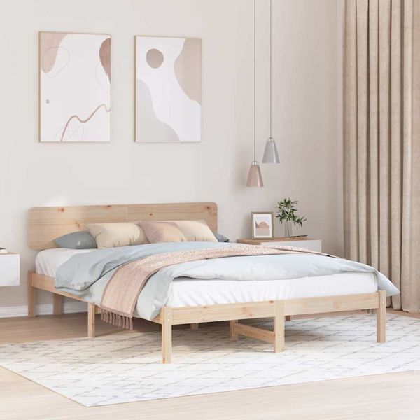 vidaXL Bettrahmen mit Kopfteil Natur 200 x 200 cm Massives Kiefernholz 872092