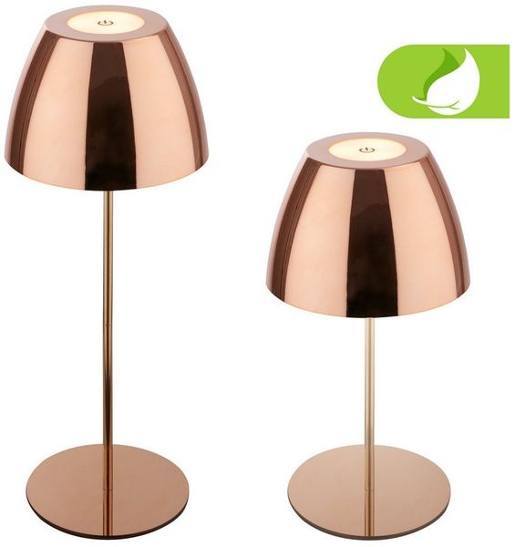 BRILONER - LED Tischlampe kabellos IP44 mit Touch, stufenlos dimmbar, Akku & Lichtquelle tauschbar, Nachttischlampe, Wohnzimmer, LED Lampe, Akku Tischleuchte, Outdoor, 13,5x36 cm (DxH), Kupferfarbig