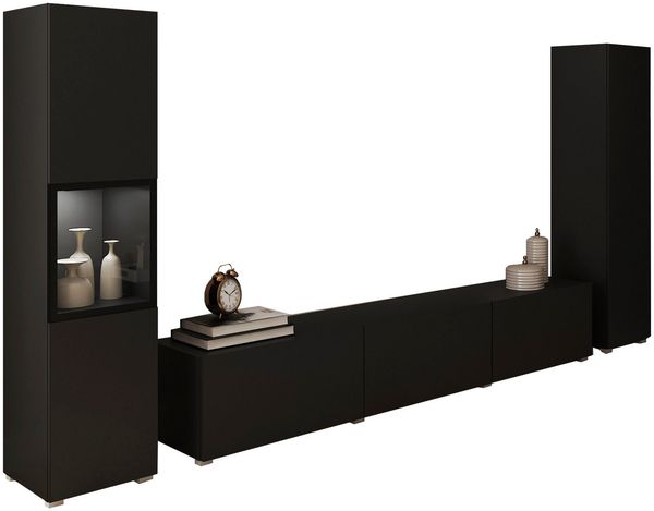 INOSIGN Wohnwand BERLIN III, (Komplett-Set, 3-St), moderne grifflose Mediawand Breite 260 cm, Vitrine mit Verglasung