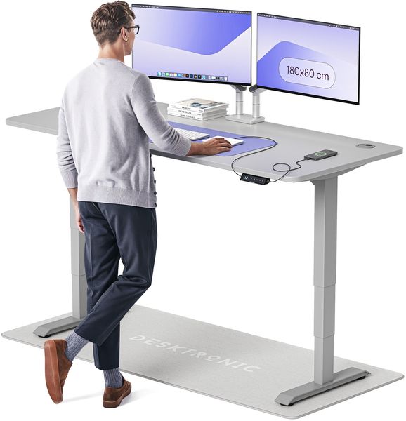 Höhenverstellbarer Schreibtisch - Höhenverstellbar Elektrisch mit Flüsterleisem Dual-Motor & Touchscreen - Hohe Tragfähigkeit - Stehtisch von Desktronic, Grau + Grau, 180x80 cm