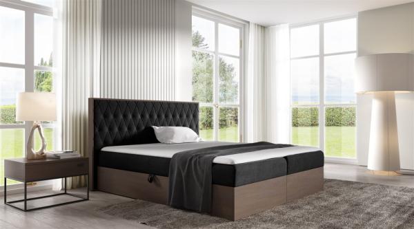 Boxspringbett Bett BROMIA 140x200cm Dunkel Eiche Stoff Schwarz inkl. Bettkasten