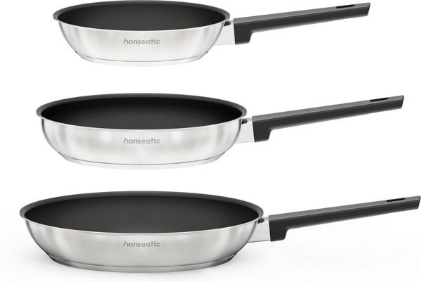 Hanseatic Pfannen-Set SMART, Edelstahl 18/10 (Set, 3-tlg, 1x Pfanne Ø 20 cm, 24 cm und 28 cm), Pfannen mit Antihaftbeschichtung, für alle Herdarten, inkl. Induktion
