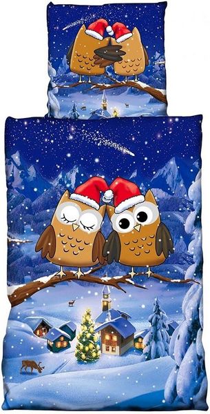 Visaggio Bettwäsche Winter Fleece Bettbezug flauschig warm, Fleece, 2 teilig, Thermofleece kuschelig weich, Eulenpaar
