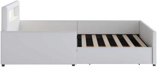 Polsterbett 90x200 cm mit Nachtlicht, USB-Anschluss und Stauraumschubladen – Kinderbett aus Kunstleder in Weiß Bild 6