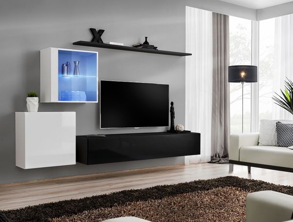 Hängende Wohnwand Switch XV in Weiß und Schwarz 260 x 150 cm 4-teilig
