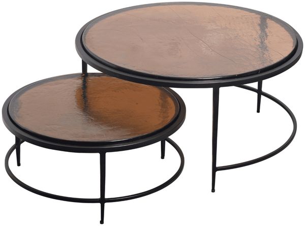 Signature 'IGLOO' Satztische aus Rauchglas und schwarzem Metall D86 cm - Schwarz