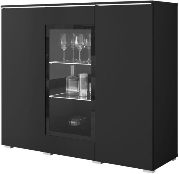 Kommode Doppo 120 (Farbe: Schwarzer Graphit, mit weißer LED Beleuchtung)