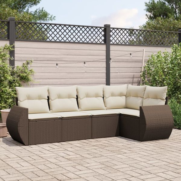 vidaXL 5-tlg. Garten-Sofagarnitur mit Kissen Braun Poly Rattan 3221332
