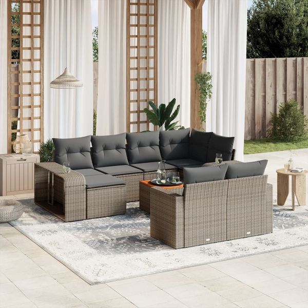 vidaXL 11-tlg. Garten-Sofagarnitur mit Kissen Grau Poly Rattan 3261310