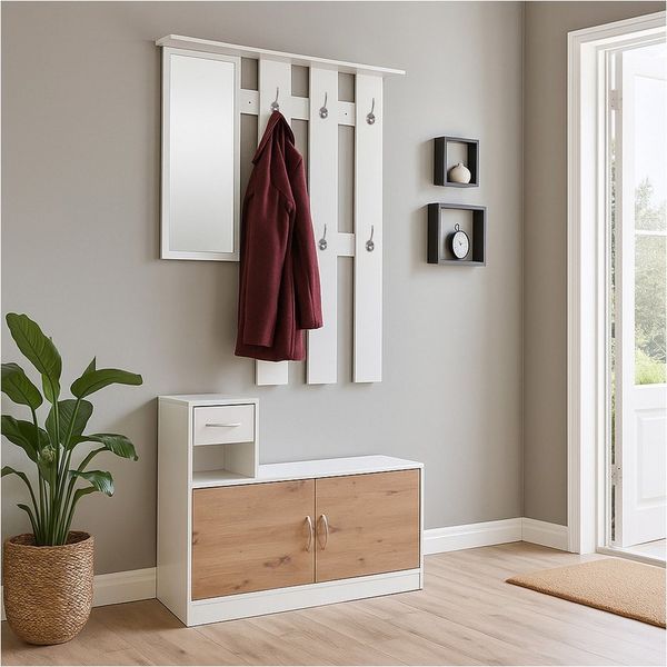 HTI-Living Garderobe Garderobenpaneel mit Spiegel und Schuhschrank Dana Weiß-Artisaneiche (Set, 2 St)