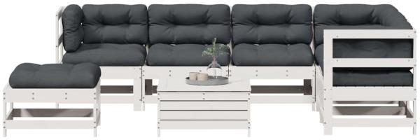 vidaXL 8-tlg. Garten-Lounge-Set mit Kissen Weiß Massivholz Kiefer 3250625