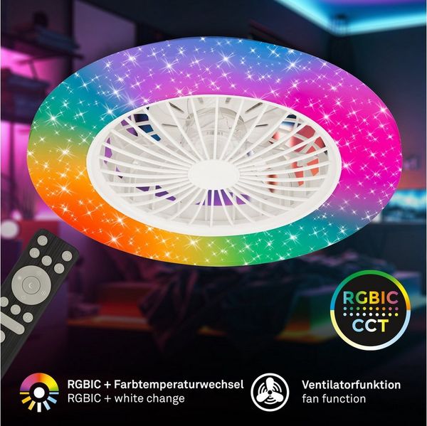 Briloner Leuchten LED Deckenleuchte Deckenventilator mit Licht dimmbar Nachtlicht CCT Sommer/Winter, RGBIC, LED fest integriert, CCT - Farbsteuerung, 48,5x14,5 cm, 49 Watt, Schlafzimmer, Wohnzimmer