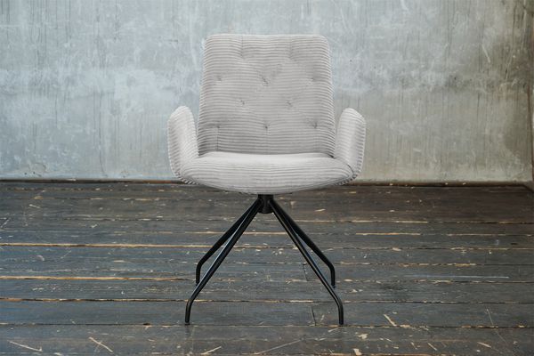 KAWOLA Stuhl NEW CHARME Drehstuhl Esszimmersessel Cord hellgrau 87 x 66 x 59 cm
