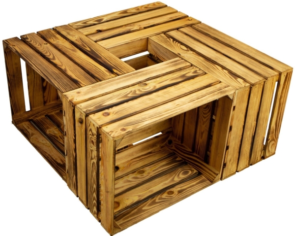 Kistenkolli Altes Land Allzweckkiste 4er set Obstkisten "Johanna" Neu, gehobelt & geflammt (Spar-Set)