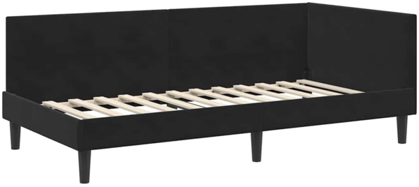 vidaXL Eckbettgestell mit Kopfteil Schwarz 90 cm x 190 cm Stoff 42016221