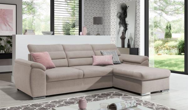 Ecksofa Schlafsofa Sofa PASCARA XS in Stoff Esito Beige Ottomane Rechts