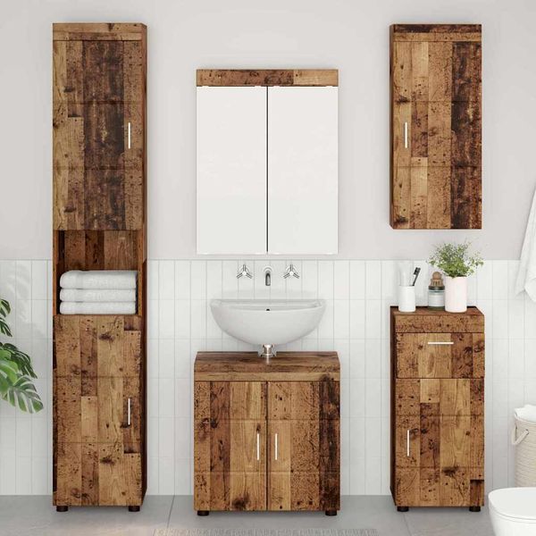 vidaXL 'TULUM' Badezimmer-Wandschrank mit Tür, Altholz Braun, 37 x 24,5 x 86 cm
