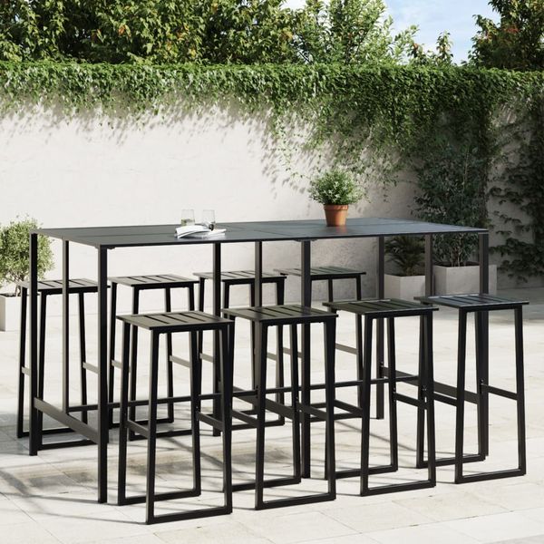 vidaXL 9-tlg. Gartenbar-Set Schwarz Pulverbeschichteter Stahl 3283754