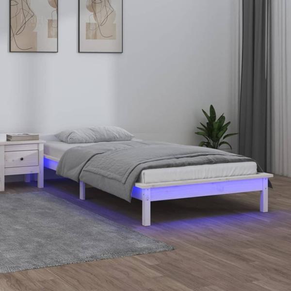 Massivholzbett mit LEDs Weiß 75x190 cm 2FT6 Small Single [820632]