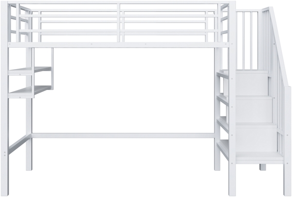 Merax Hochbett, Kinderbett 90*200cm , Einlegeböden, Stauraumleiter, Freiraum unter dem Bett zum Verkleiden, Geländer, ohne Matratze, Weiß Bild 8