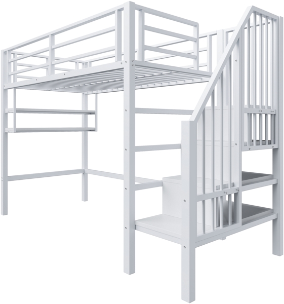 Merax Hochbett, Kinderbett 90*200cm , Einlegeböden, Stauraumleiter, Freiraum unter dem Bett zum Verkleiden, Geländer, ohne Matratze, Weiß Bild 7