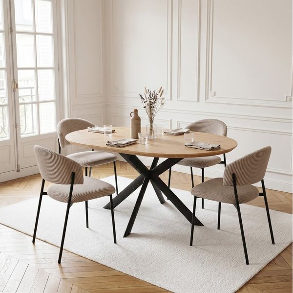 Jiexi Essgruppe Essgruppe ausziehbar rund bis oval MDF Tisch mit Cordstühlen