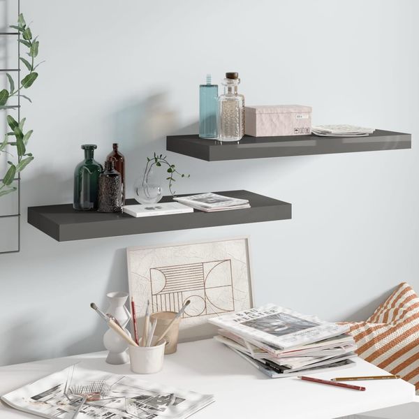 vidaXL Schweberegale 2 Stk. Hochglanz-Grau 60x23,5x3,8 cm MDF 323791