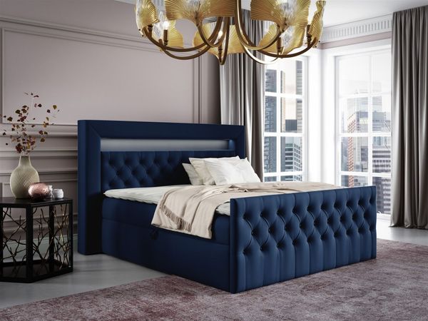 Boxspringbett Schlafzimmerbett ERNESTO Nr. 1 160x200cm in Elisa Velvet Blau