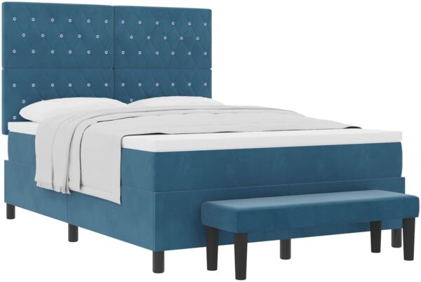 vidaXL Boxspringbett mit Matratze Dunkelblau 140 x 190 cm Samt 3344448