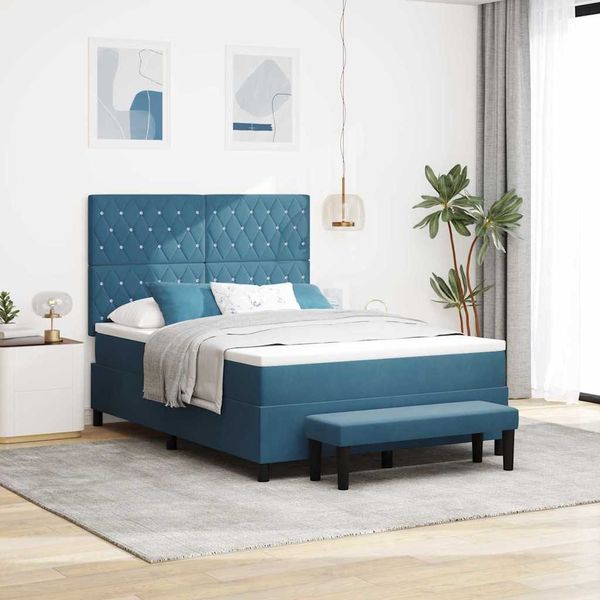 vidaXL Boxspringbett mit Kopfteil Dunkelblau 190 x 140 cm Samt 3344448