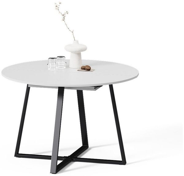 Livinity® Esstisch Firenze, Weiß/Schwarz/Schwarz, 120 x 120 cm ausziehbar (1-St)