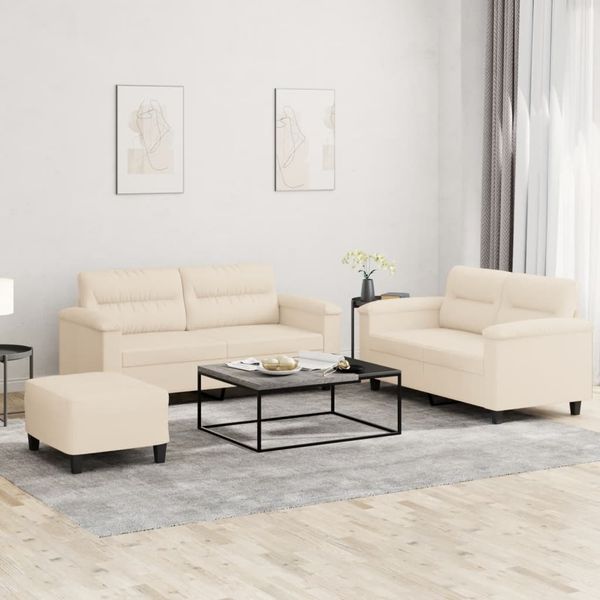 vidaXL 3-tlg. Sofagarnitur mit Kissen Beige Mikrofasergewebe 3202325