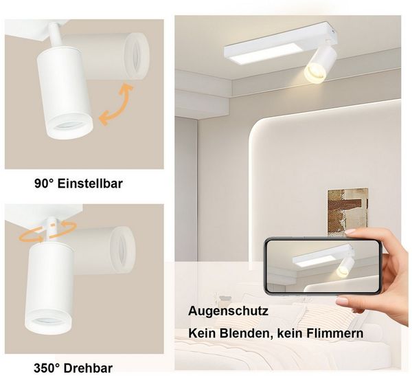 Nettlife Deckenstrahler 1/2/3/4 Flammig GU10, LED wechselbar, Warmweiß, Schwenkbar Flurlampe Metall für Schlafzimmer Küche Büro