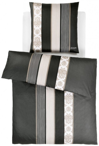 JOOP! Bettwäsche Ornament Stripes 4022 09 Schwarz Mako Satin 135 x 200 + 80 x 80 cm