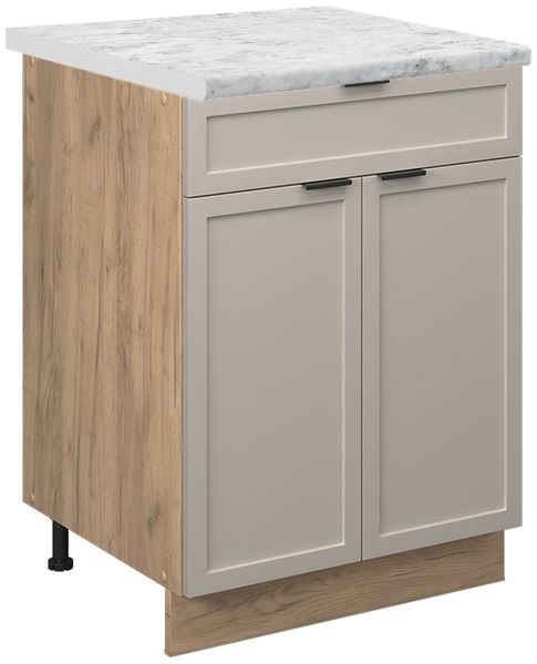 Küchenunterschrank Fame-Line GrauBeige 60 cm mit Schublade, AP Marmor Vicco