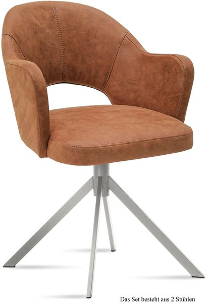 Armlehnstuhl (2er-Set) Dorris 59x87x61 Edelstahl/Cognac