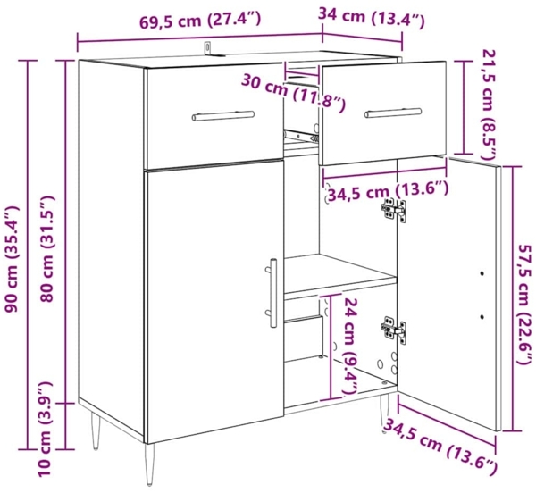 vidaXL Sideboard Artisan-Eiche 69,5 x 34 x 90 cm Holzwerkstoff 882264 Bild 10
