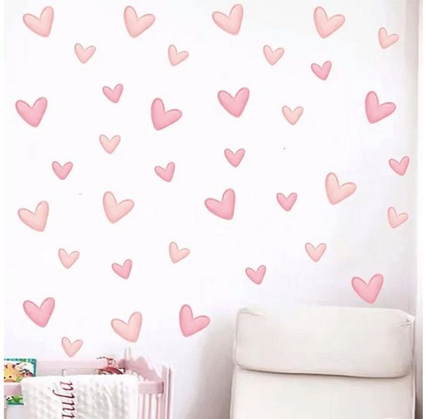 Montegoni Wandsticker Kinder Wandsticker,Selbstklebende (60 Stück weiche rosa große kleine Herzform Wandaufkleber), Deko Kindergarten Home Dekoration,wandtattoo für Mädchenzimmer