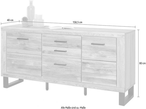 Home affaire Kommode (1 St), Industriestil, Teilmassiv Eiche, schwarze Elemente, Modern