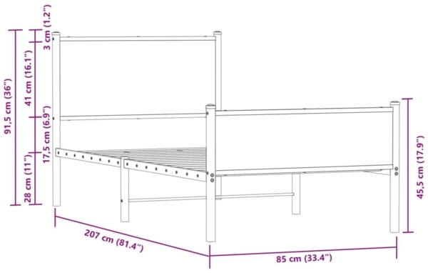vidaXL Metallbett ohne Matratze Sonoma-Eiche 80x200 cm 4007895 Bild 9