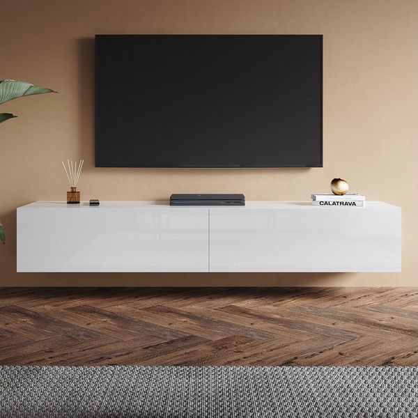 SONNI TV-Schrank TV Lowboard TV Schrank Weiß Hochglanz mit Klapptür