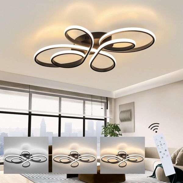 ZMH LED Deckenleuchte Dimmbar - Wohnzimmerlampe 80cm Wohnzimmer 78W Modern, LED fest integriert, 3000-6000k, Design Deckenbeleuchtung Groß für Esszimmer Büro, Weiß/Schwarz