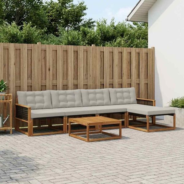 vidaXL Outdoor-Sofagarnitur mit Kissen 6 pcs Natürlich und Hellgrau 3381375