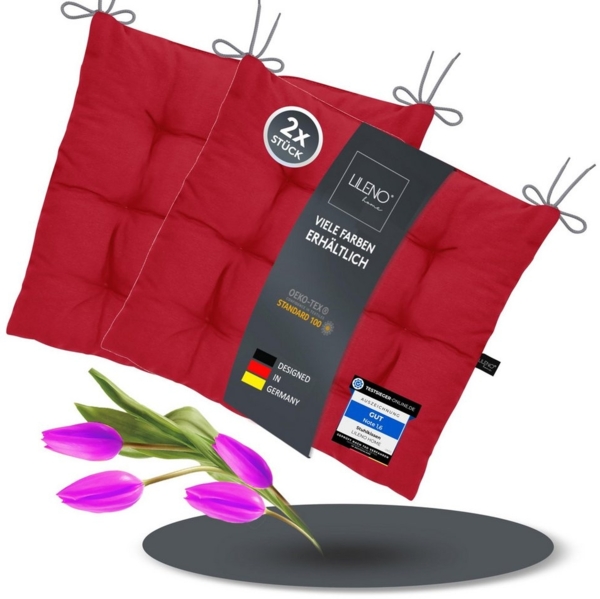 LILENO HOME Stuhlkissen Sitzkissen für Gartenstuhl, Küchenstuhl oder Esszimmerstuhl 40x40x6 cm, Bequeme Indoor u. Outdoor Stuhlauflage als Stuhl Kissen Weinrot Bild 1