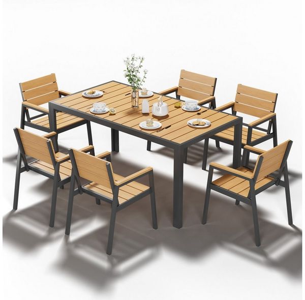 HOMALL Garten-Essgruppe Gartenmöbel Set Essgruppe für 4-8 Personen mit Tisch Garten-Essset, (PS-Holzoptik Garten-Essset, Aluminium-Rahmen Wetterfest & Rostfrei, Terrassen Essgruppe Outdoor Essset für Terrasse Pool Garten Balkon)