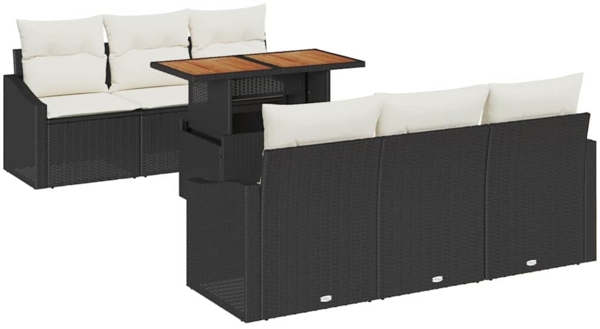 vidaXL Garten-Sofa-Set mit Kissen mit Kissen 7 pcs Schwarz und Creme 3349781