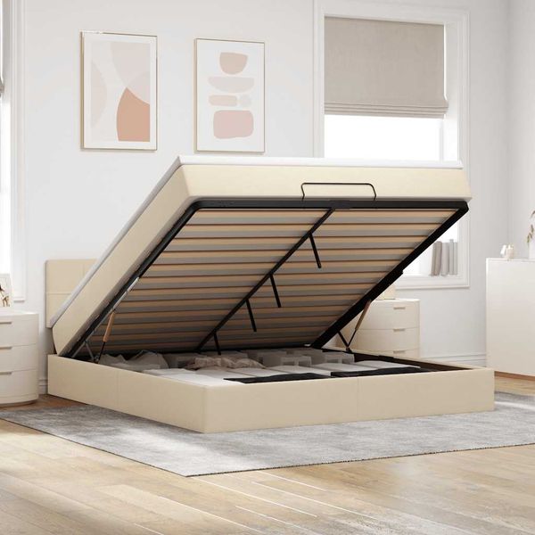 vidaXL Ottoman-Bett mit Matratze & LEDs Creme 160x200 cm Stoff 3312324